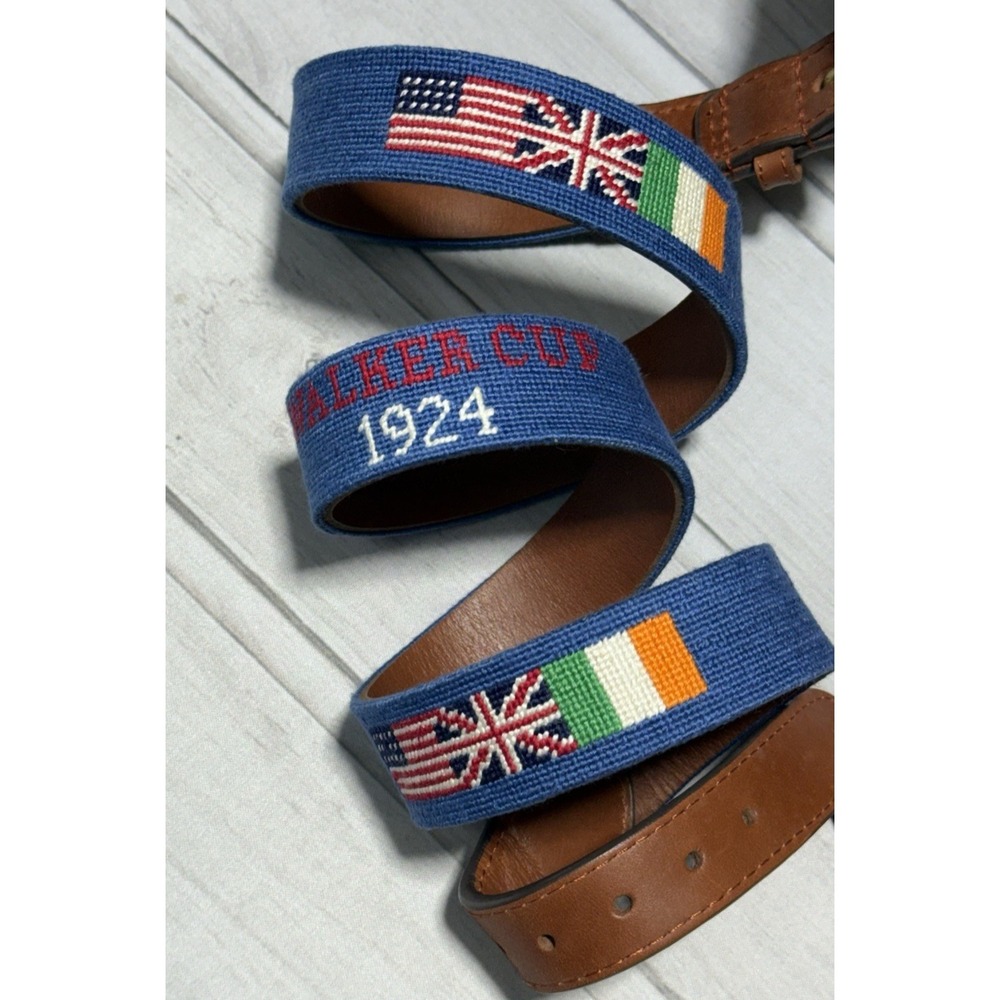 Smathers & Branson Belt Mens 44 Blue Walker Cup 1924 Golf Ireland Needlepoint